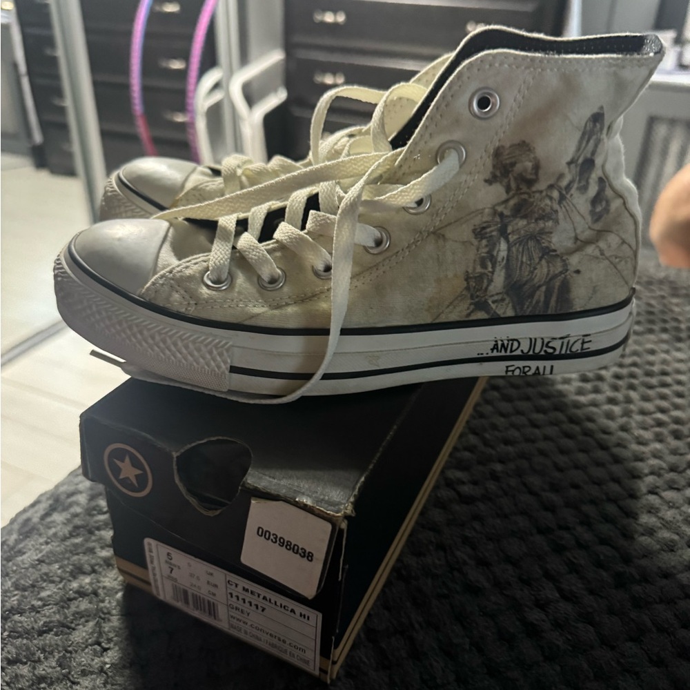Converse High-Top Sneakers in Cream with Black Graphic